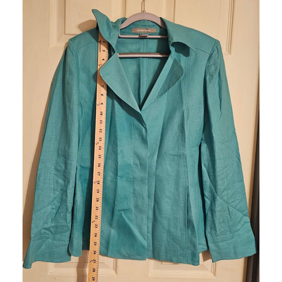 Ellen Tracy Womens Sz 12 Turquoise Blazer 100% Linen 3 buttons lightweight - Picture 4 of 8